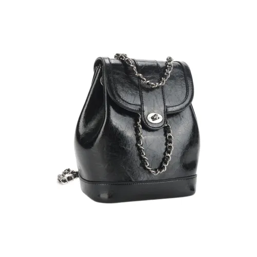 VANDEE Вощеная кожа Рюкзак Стандартный Женский Черный Серебристый