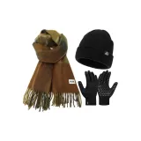 (Трехкомпонентный комплект) Коричневый шарф + теплая шапка + термоперчатки