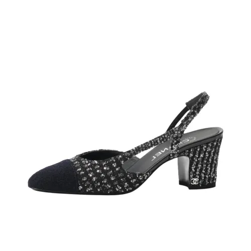 CHANEL Грубый каблук Высокие каблуки 6,5 см Женские Черный Серебряный Синий