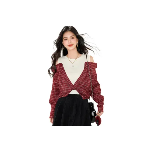 IWZI Красная клетка Женские рубашки