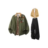 Армейский зеленый + Желтый рубашка + Черные штаны