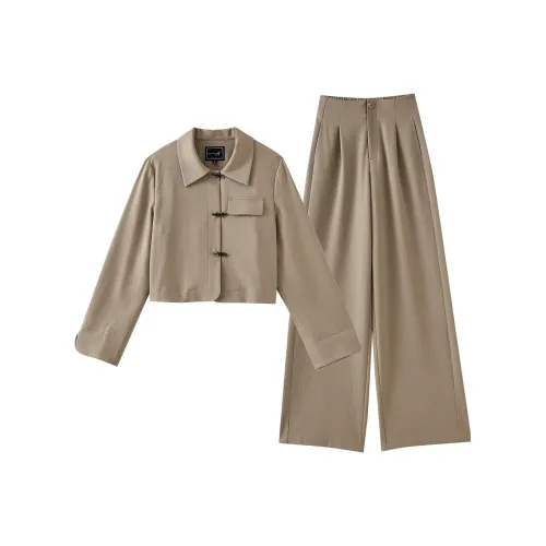 OUNIXUE Khaki Женские Повседневные Костюмы