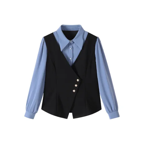 YUNFEIXIU Черные и Синие Женские Рубашки