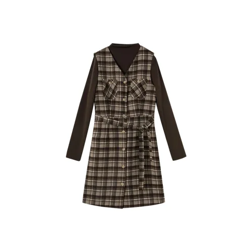 XIANGYING Кофейная клетка Женские Комплекты с юбкой