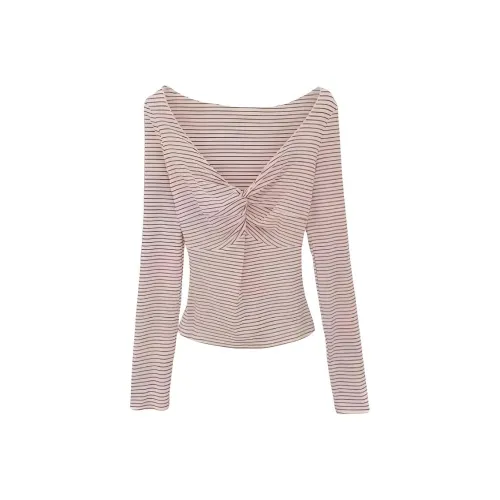 XIAOJUCHUANLI Розовые полосы Женские T-рубашки