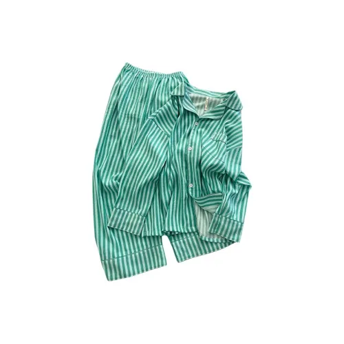MEIJIAO Зеленый Полосатый Узор [Комплекты Одежды] Женские Пижамные Комплекты