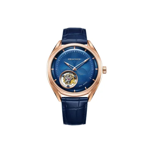 Коллекция PEACOCK Механизм с ручным заводом Кожаный ремешок из коровьей кожи Часы Мужские Синий циферблат