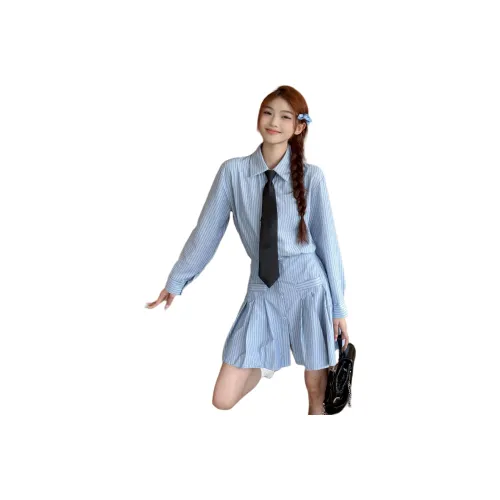 MENING Синие Полосатые Женские Рубашки