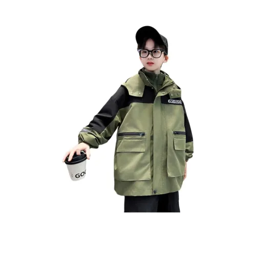 ZHIO Армейский зеленый и черный флис с подкладкой и пальто школьного возраста для активного отдыха