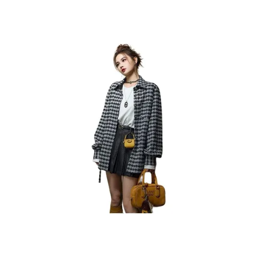 ЮЙЧЖАОЛИНЬ Черный Белый Клетка Женский Короткий Пальто