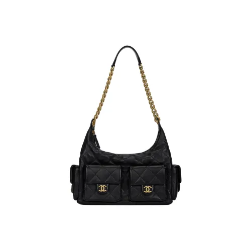 CHANEL Lambskin Hobo Shoulder Bag Crossbody Bag Extra Large Women's Black CHANEL Сумка-хобо из овечьей кожи плечо через плечо сумка размер Extra Large женский черный