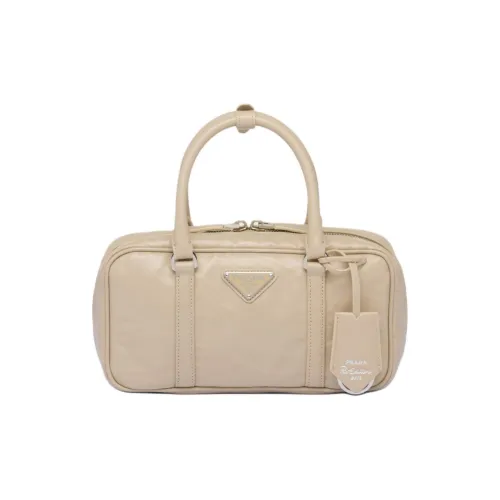 PRADA Полированная кожа Наппа Bowling Bag Сумка через плечо Сумка для женщин Светлый верблюжий
