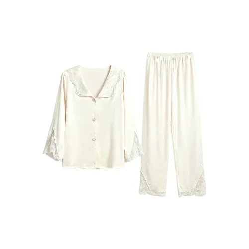 Daiyindie Осенние и зимние пижамы для женщин ледяной шелк с длинными рукавами домашние комплекты