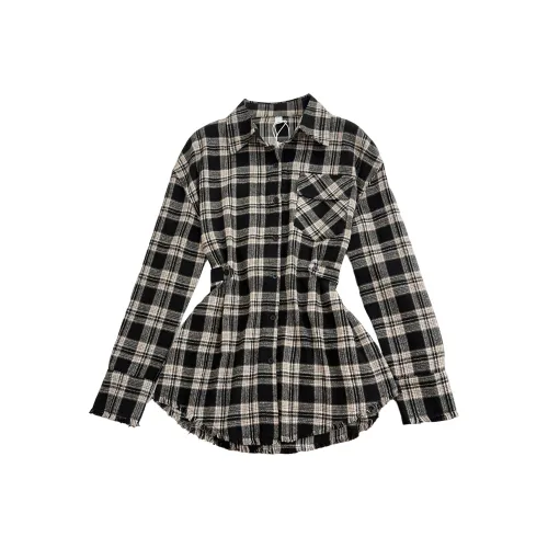 LSFJ CC Черный кофе Клетчатый Женские Рубашки