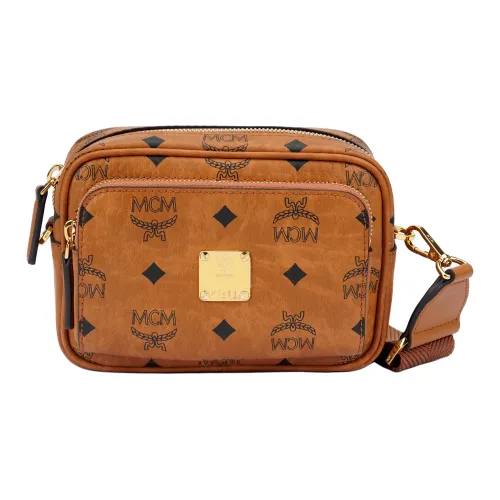 MCM Klassik Visetos Покрытый холст Сумка через плечо Сумка на плечо Мини Женская Коричневый Коньяк