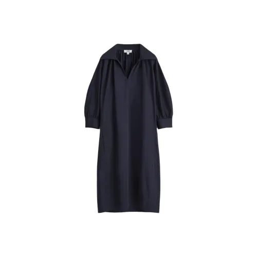 COS Темно-синий женский длинный платье с длинными рукавами
