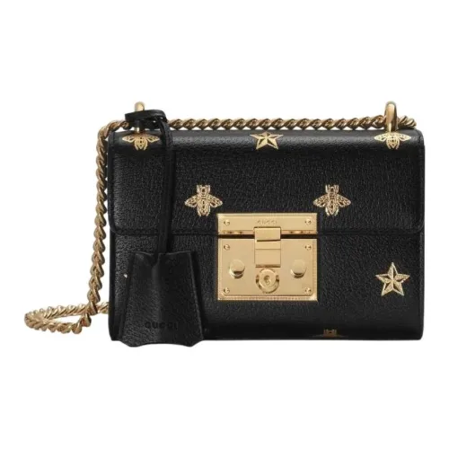 GUCCI Сумка через плечо с навесным замком кожа маленькая женская черная