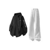 Комплект одежды (Чистая Черная Ветровка + Белые Штаны)