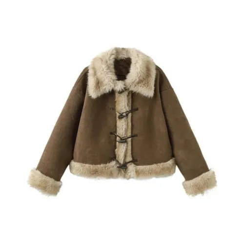 SNZX Кофе Замша Пальто Женские Меховые изделия