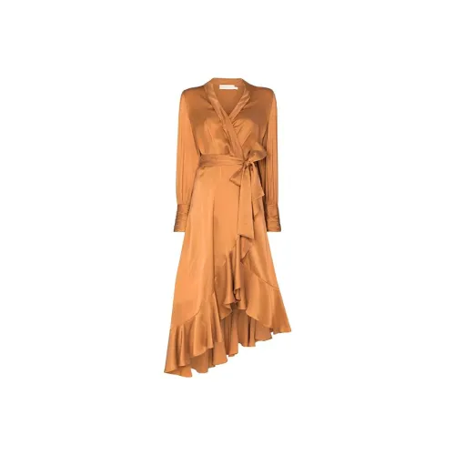 Zimmermann Оранжевые Женские Длинные Платья с Рукавами