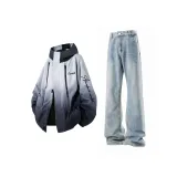 Комплект одежды (Черная ветровка + Светло-синие штаны)