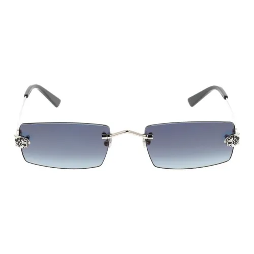 Cartier Металл Прямоугольные Солнцезащитные очки Мужские Серебряные