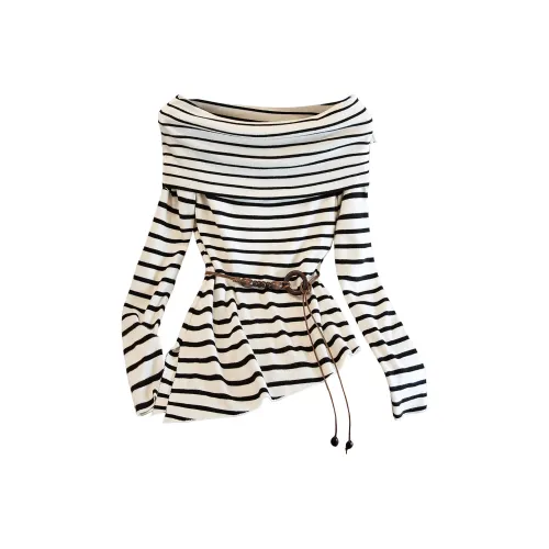 SIBAISHE Экрю Полосы Женская Трикотажная