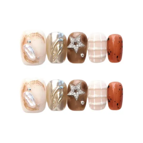 QUEENYARD Shepherd Звезды False Nail Короткий Квадрат Многоцветный Телесный Сияние