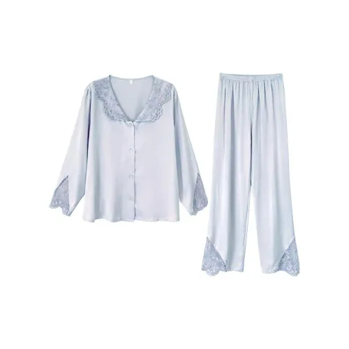 Daiyindie Осенние и зимние пижамы женские ледяной шелк с длинными рукавами двухкомпонентный комплект
