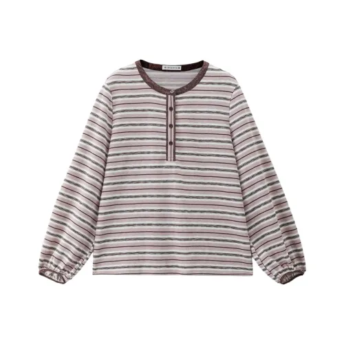 Giordano 04 Розовый Вереск Полосы Женские T-рубашки