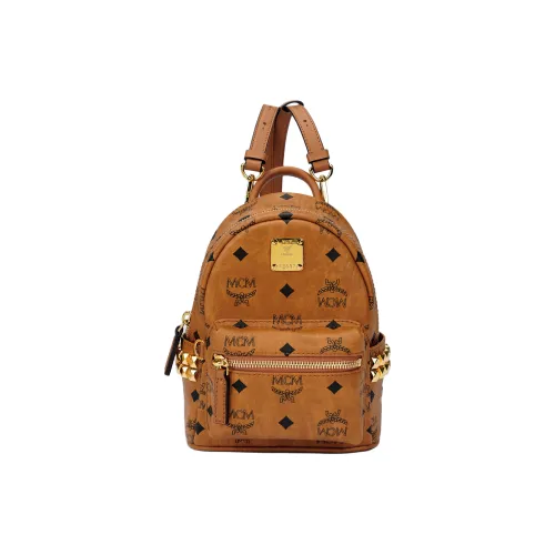 MCM Stark Visetos Покрытый холст с кожаными вставками рюкзак размер Extra Mini унисекс цвет коньячный