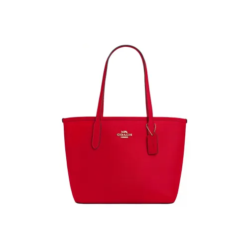 COACH Городская Сумка Tote из коровьей кожи Сумка для покупок Сумка через плечо Средний размер Женская Красная