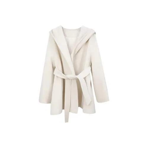 ETSE Экрю Плащ Пальто Женские Меховые изделия