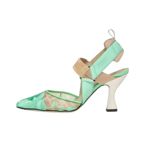 FENDI Colibri Боковая Стелька Туфли на Высоком Каблуке 8,5 см Женские Зеленые
