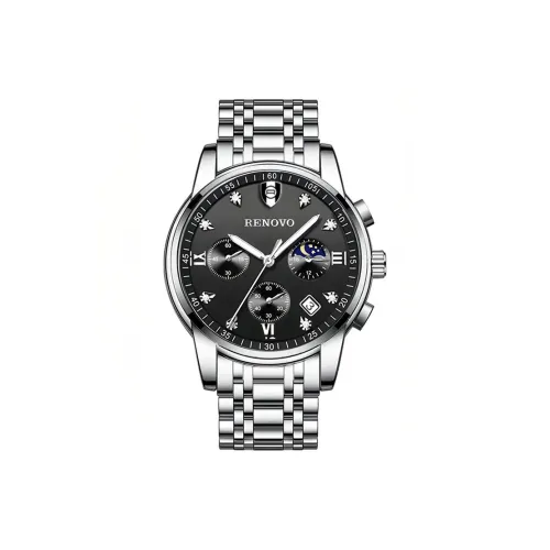RENOVO Кварцевый механизм ремешок из нержавеющей стали черный циферблат мужские часы