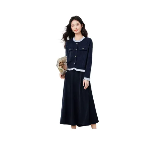 XINFEIYU Темно-синий синий женский комплект с юбкой