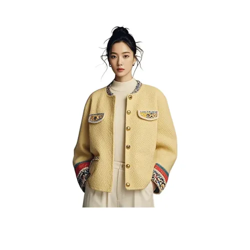 ЮЙЧЖАОЛИНЬ Желтое пальто женское короткое пальто