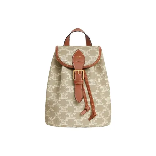 CELINE Triomphe Холст и Кожа Рюкзак Мини Женский Бежевый