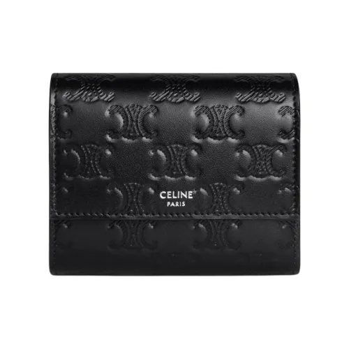 CELINE Трехсекционный кошелек из телячьей кожи женский черный
