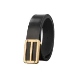 Дневной-образный H Золотая пряжка-пластина + [Плетение без рисунка] Черный ремешок