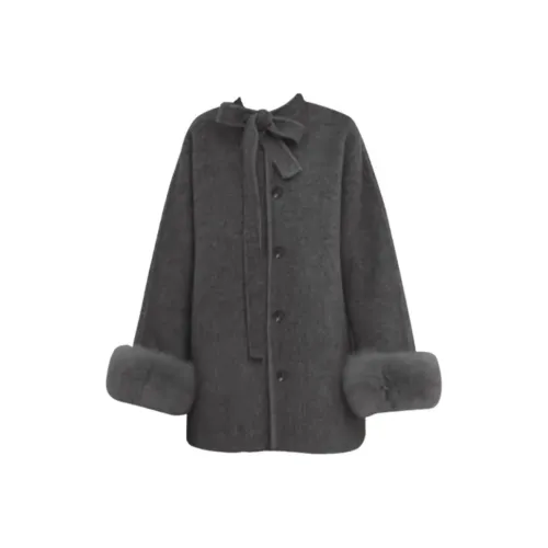 SNZX Серый Плащ Пальто Женские Меховые изделия