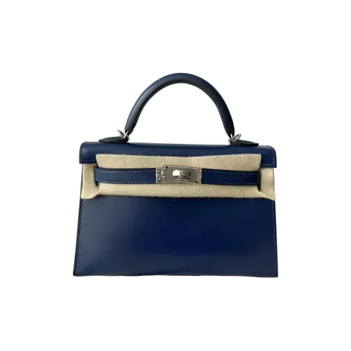 HERMES Mini Kelly 2nd Generation Коровья кожа Сумка Мини Женская 73 BLEU Saphir Сапфир Синий