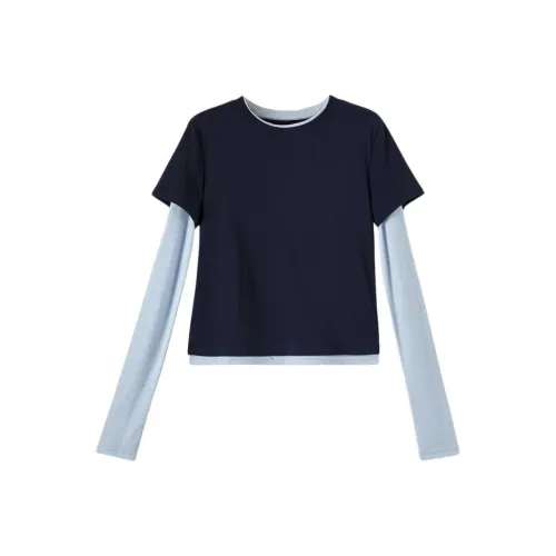 Late White Темно-синий Синий Женские T-рубашки