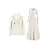 Плащ цвета экрю + платье цвета хаки