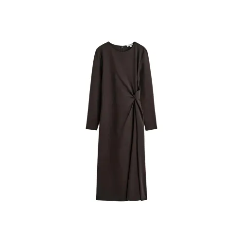 COS Темно-кофейный Женские Длинные Платья с Длинными Рукавами