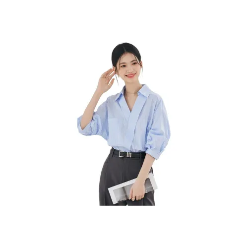 TUMANDUO Синие полосы Женские Рубашки