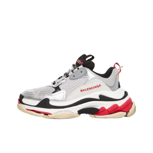 Balenciaga Triple S Low Топ Толстоподошвенные кроссовки Женские Красный Серебряный Эффект потертости