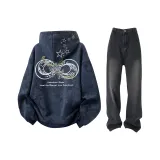 Темно-синий синий топ + черные штаны