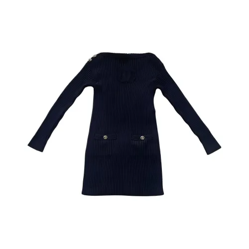 CHANEL 20P Весенне-летняя Коллекция Предварительный просмотр Длинное Платье с Длинными Рукавами Женское Черное