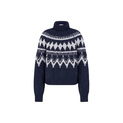 DIOR Синий с Белой Надпись Женские Свитеры